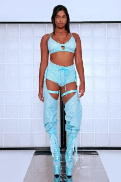 Women CXIX Leggings & Bikers*119 Chaps - Blue With Print