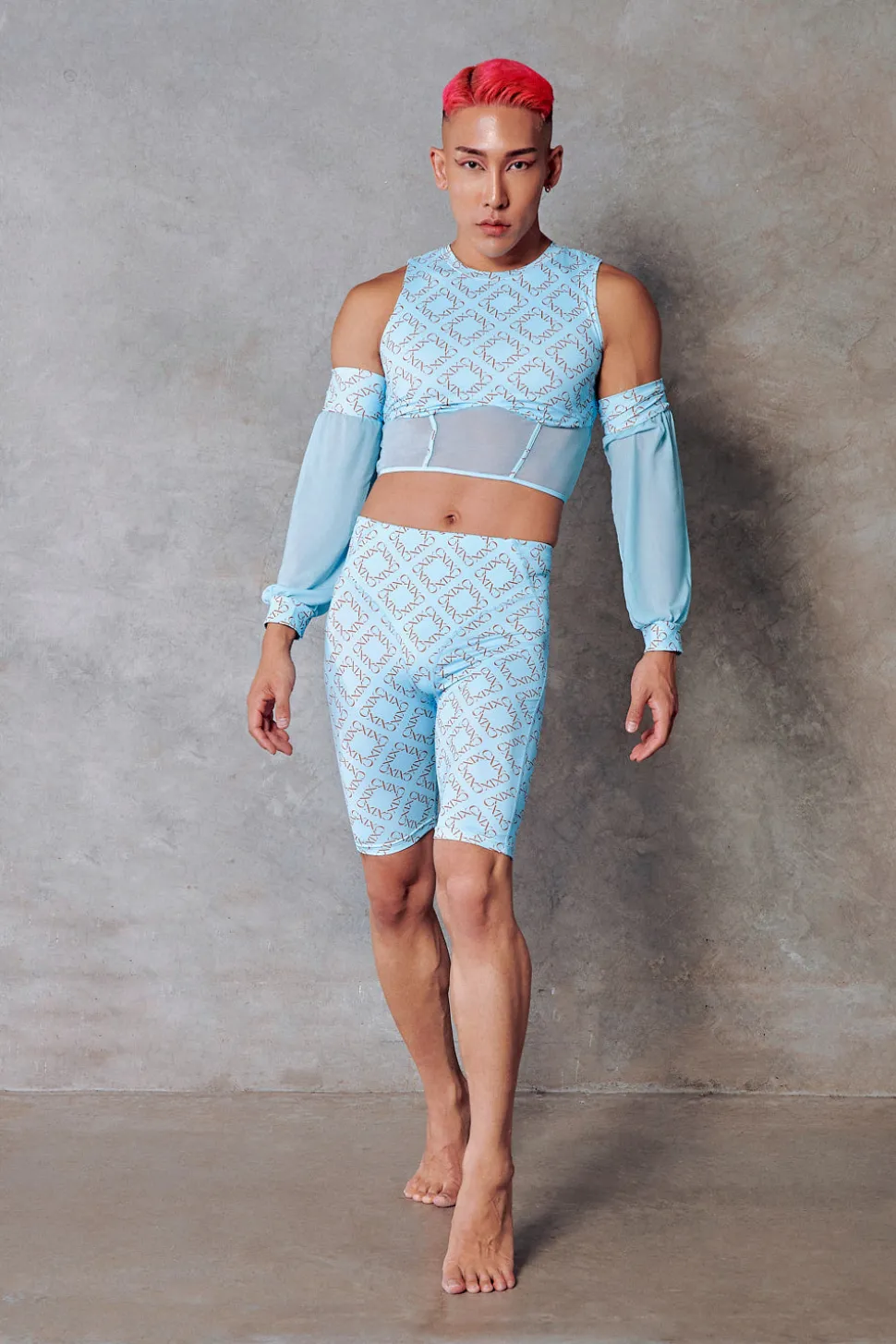 Women CXIX Tees & Tops*119 Corset Top + Removable Sleeves - Blue With Print