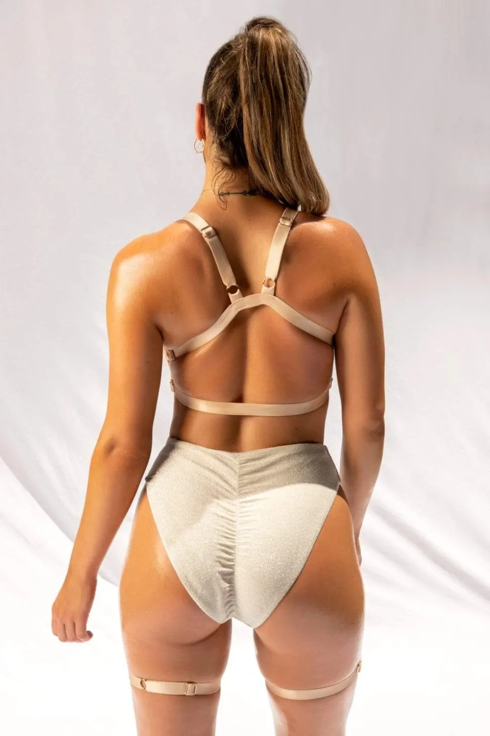 Women CXIX High Waisted Bottoms*Cora High Waisted Bottoms - Champagne With Garter
