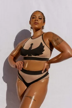 Women CXIX High Waisted Bottoms*Goddess High Waisted Bottoms - Black With Sand Mesh