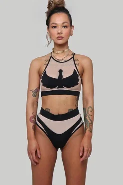 Women CXIX High Waisted Bottoms*Goddess High Waisted Bottoms - Black With Sand Mesh