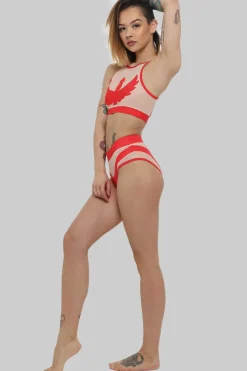Women CXIX High Waisted Bottoms*Goddess High Waisted Bottoms - Red With Sand Mesh