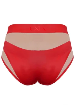Women CXIX High Waisted Bottoms*Goddess High Waisted Bottoms - Red With Sand Mesh