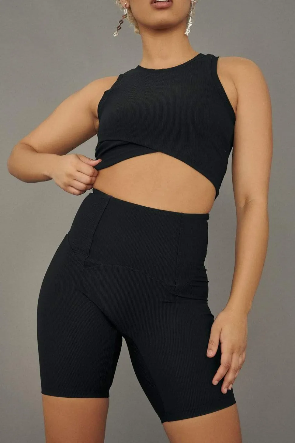 Women CXIX Leggings & Bikers*Move It Ribbed Corset Biker Shorts - Black