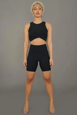 Women CXIX Leggings & Bikers*Move It Ribbed Corset Biker Shorts - Black