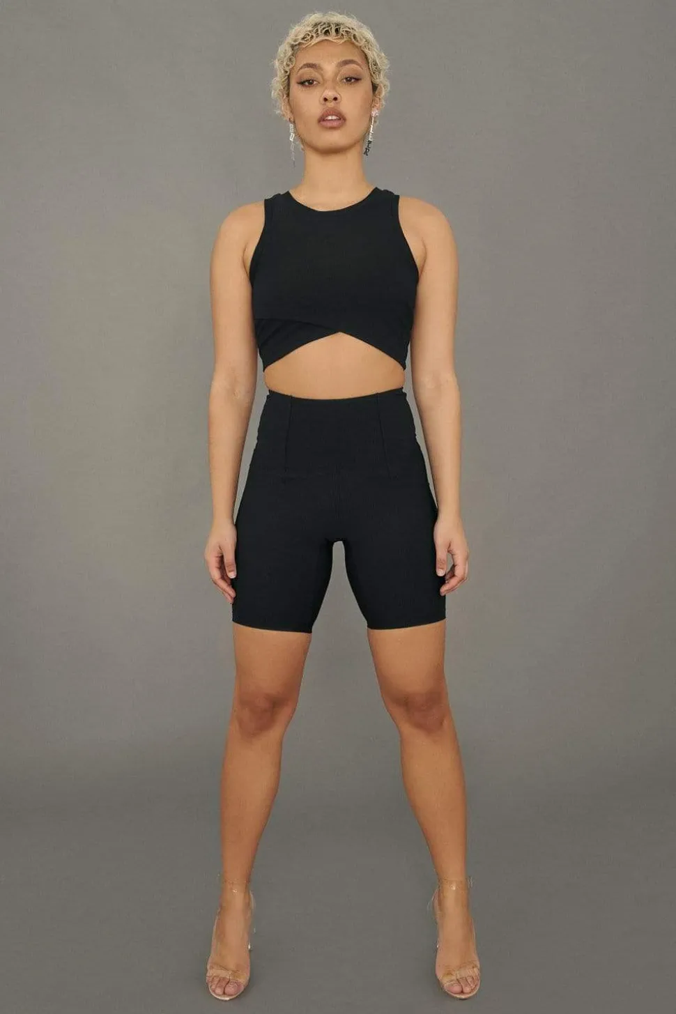 Women CXIX Leggings & Bikers*Move It Ribbed Corset Biker Shorts - Black
