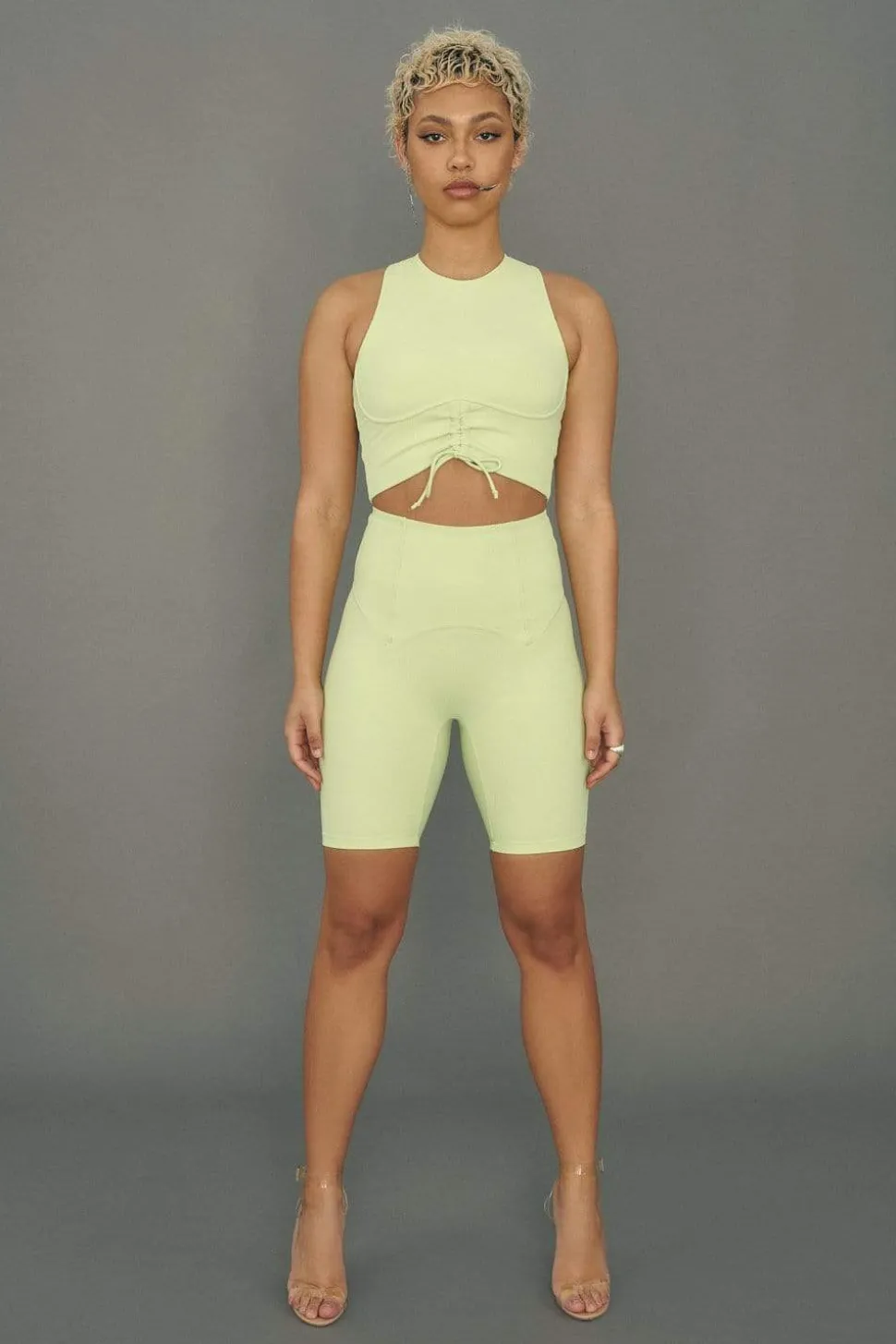 Women CXIX Leggings & Bikers*Move It Ribbed Corset Biker Shorts - Appletini
