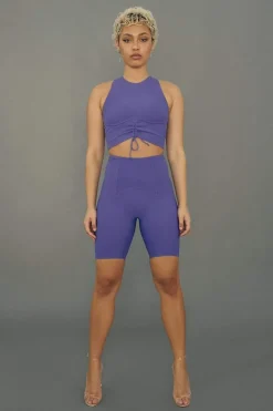 Women CXIX Leggings & Bikers*Move It Ribbed Corset Biker Shorts - Violet Dusk