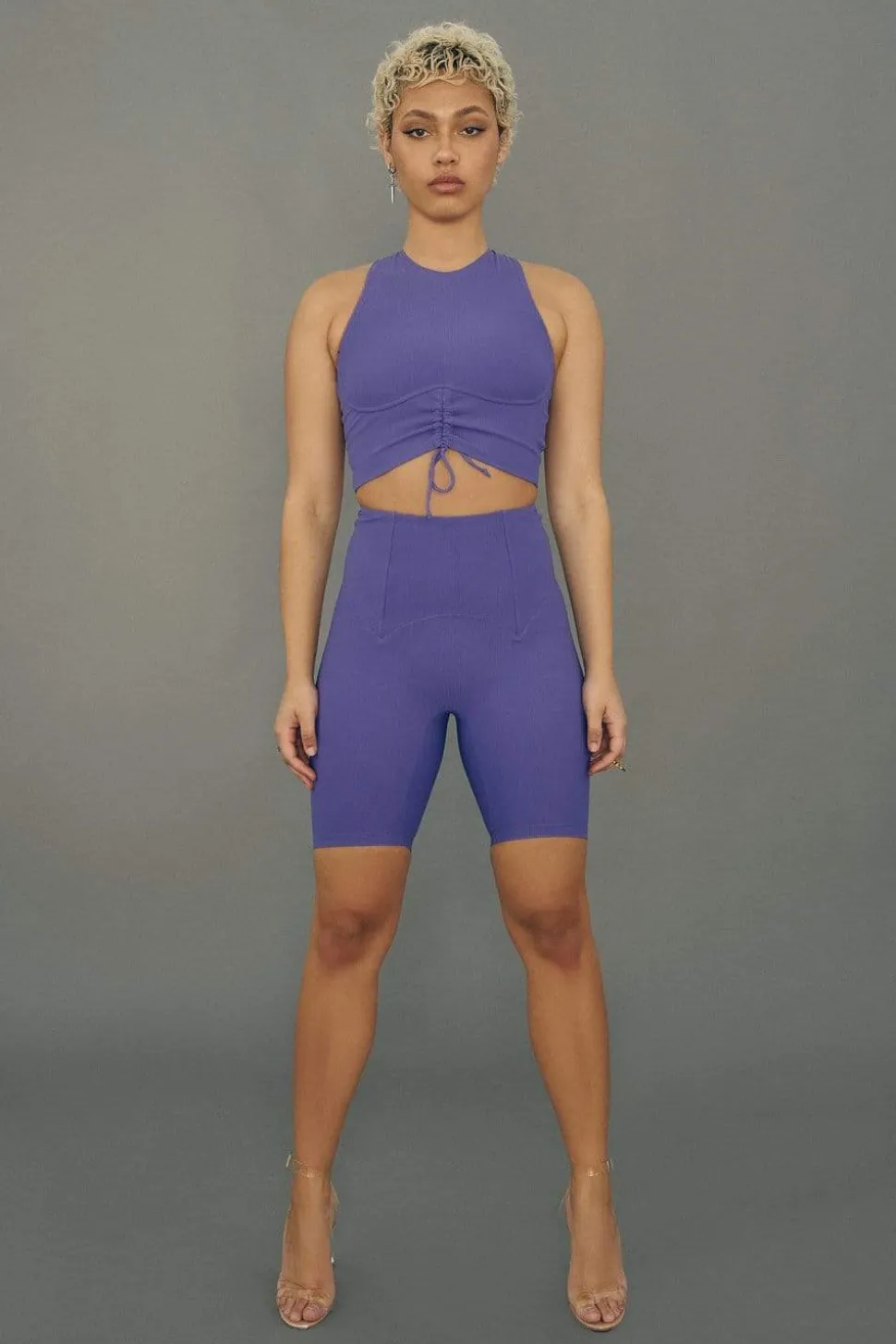 Women CXIX Leggings & Bikers*Move It Ribbed Corset Biker Shorts - Violet Dusk