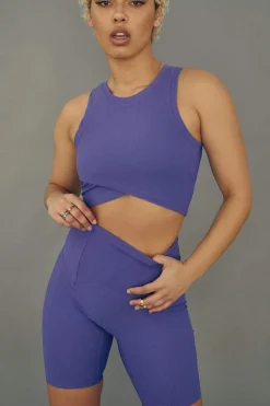 Women CXIX Leggings & Bikers*Move It Ribbed Corset Biker Shorts - Violet Dusk