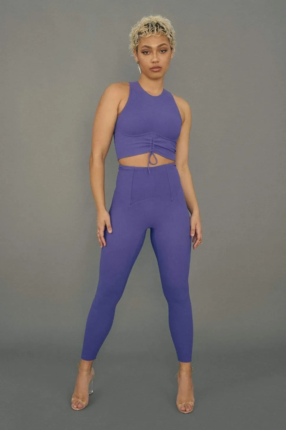 Women CXIX Leggings & Bikers*Move It Ribbed Corset Leggings - Violet Dusk