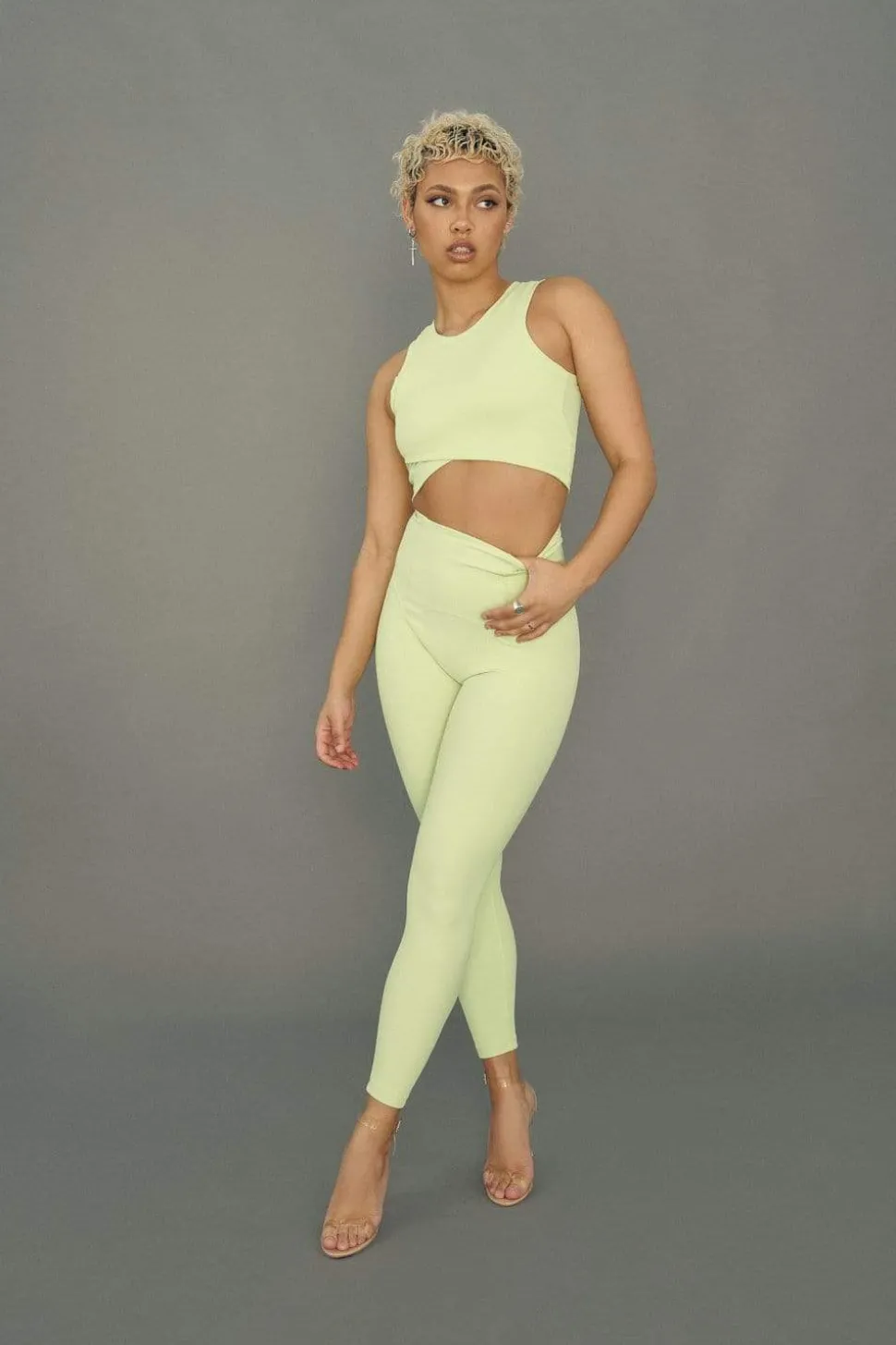 Women CXIX Leggings & Bikers*Move It Ribbed Corset Leggings - Appletini