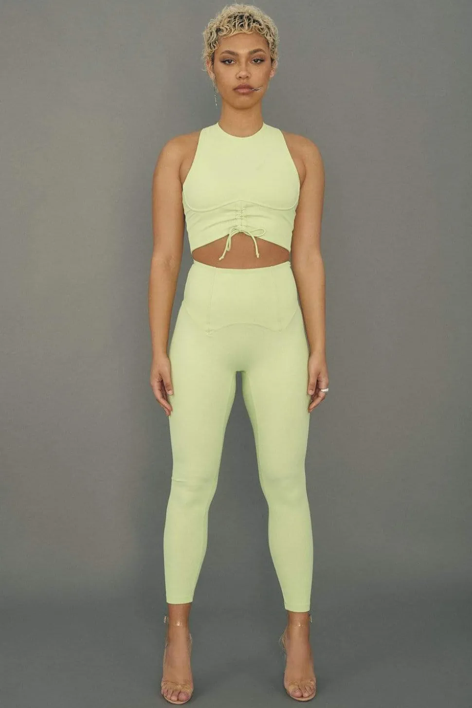 Women CXIX Leggings & Bikers*Move It Ribbed Corset Leggings - Appletini