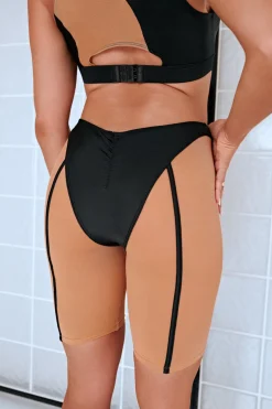 Women CXIX Leggings & Bikers*Silhouette Biker Shorts - Black With Cream Mesh