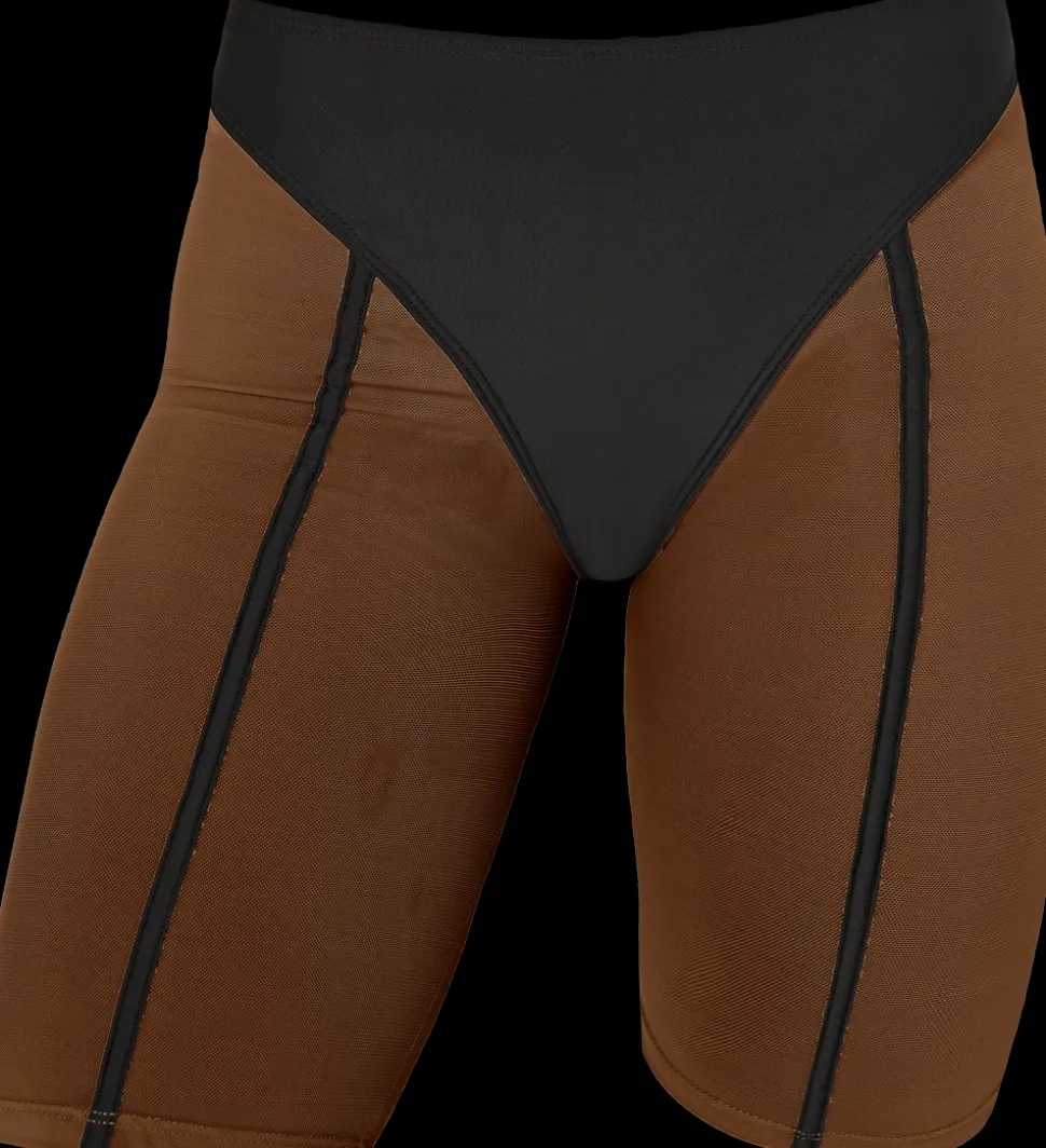 Women CXIX Leggings & Bikers*Silhouette Biker Shorts - Black With Cocoa Mesh