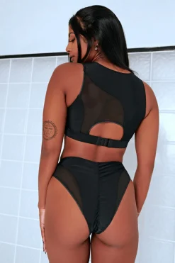 Women CXIX High Waisted Bottoms*Silhouette High Waist Bottoms - Black With Black Mesh