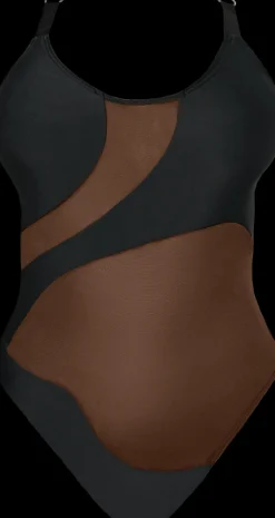 Women CXIX Body & Jumpsuits*Silhouette One-Piece Body Suit - Black With Cocoa Mesh